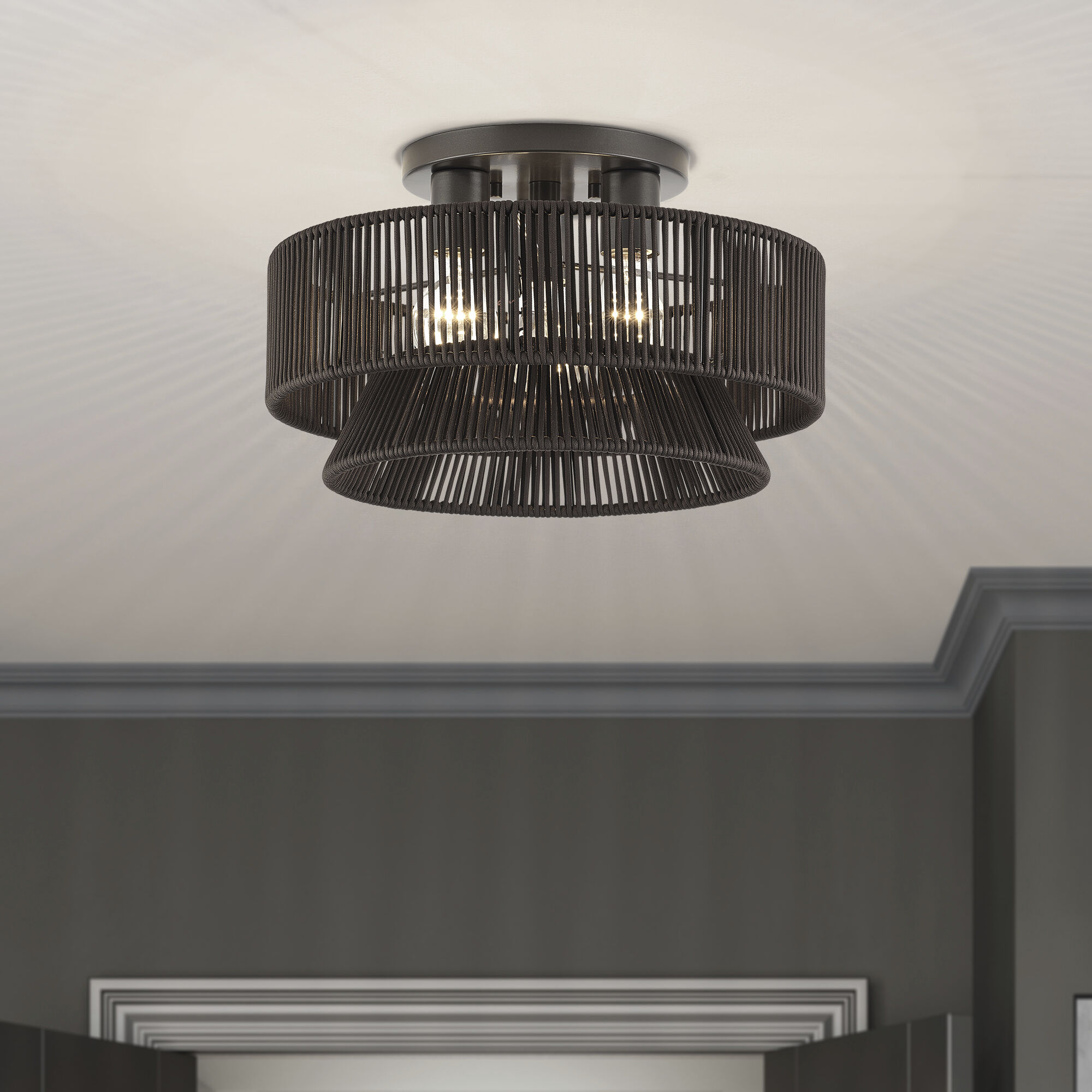 Florell 3 Light 15 inch English Bronze Semi Flush Mount Ceiling Light, Large