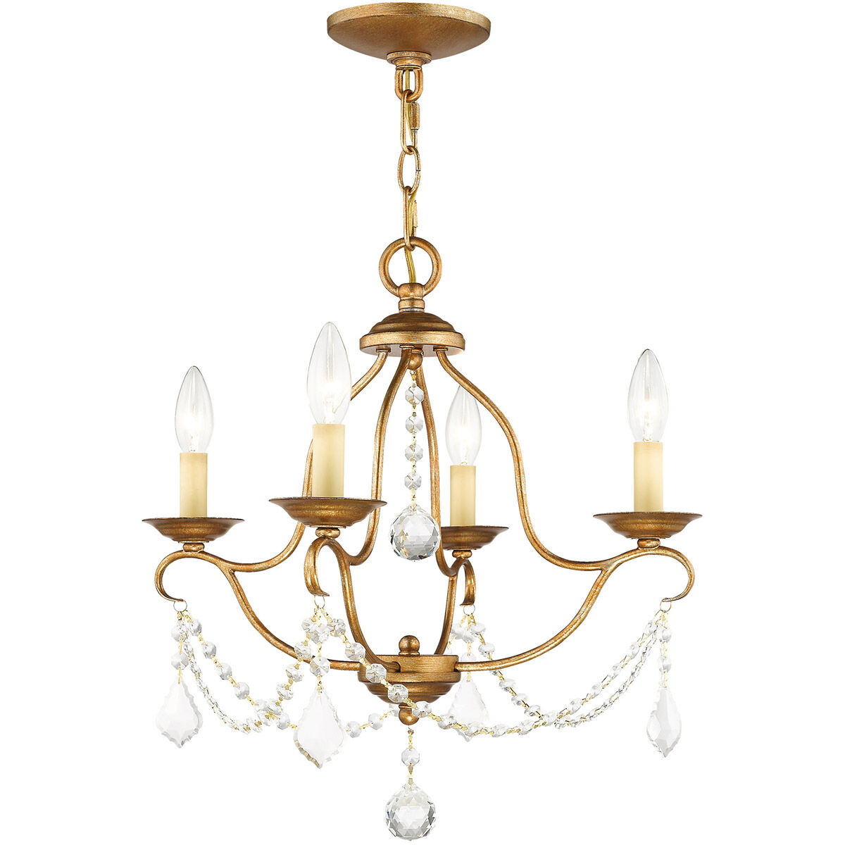 Chesterfield 4 Light 18 inch Antique Gold Leaf Mini Chandelier Ceiling Light