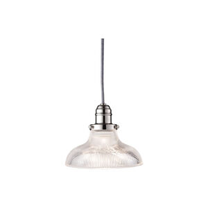 Vintage 1 Light 8 inch Polished Nickel Pendant Ceiling Light in Ribbed Clear Glass, R08