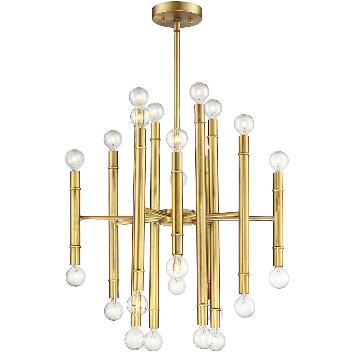 Mid-Century Modern 24 Light 22 inch Natural Brass Chandelier Ceiling Light