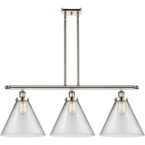 Ballston X-Large Cone 3 Light 36 inch Polished Nickel Island Light Ceiling Light in Clear Glass