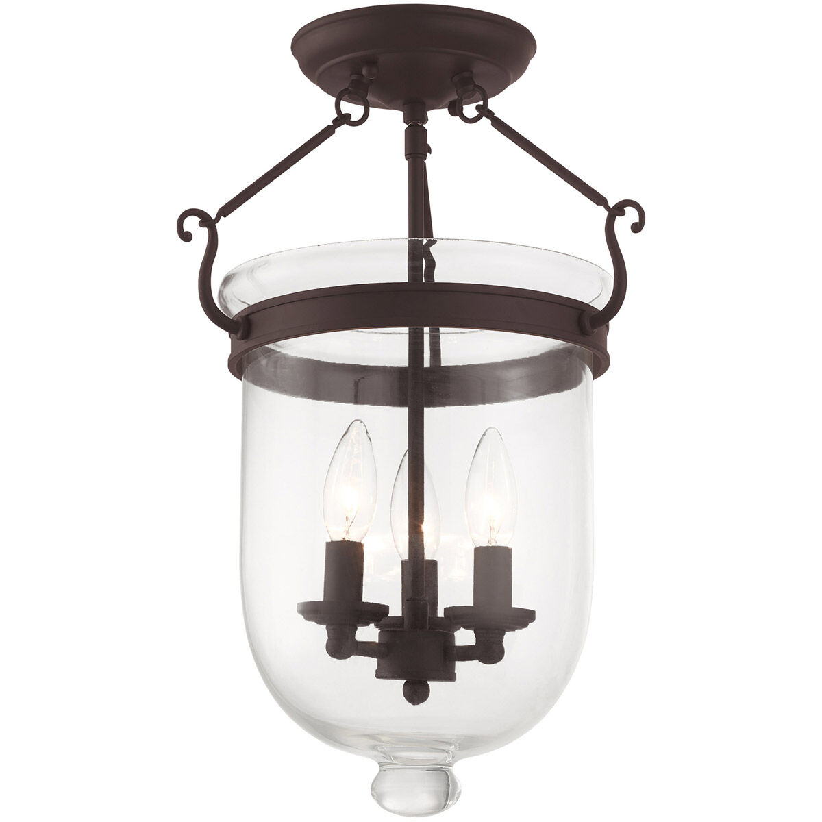 Jefferson 3 Light 12 inch Bronze Semi-Flush Mount Ceiling Light