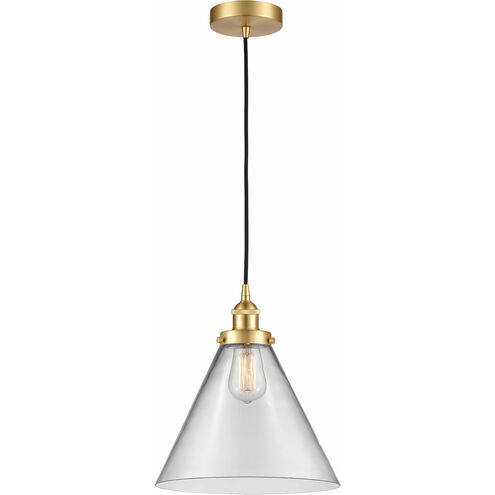 Edison Cone 1 Light 12 inch Satin Gold Mini Pendant Ceiling Light