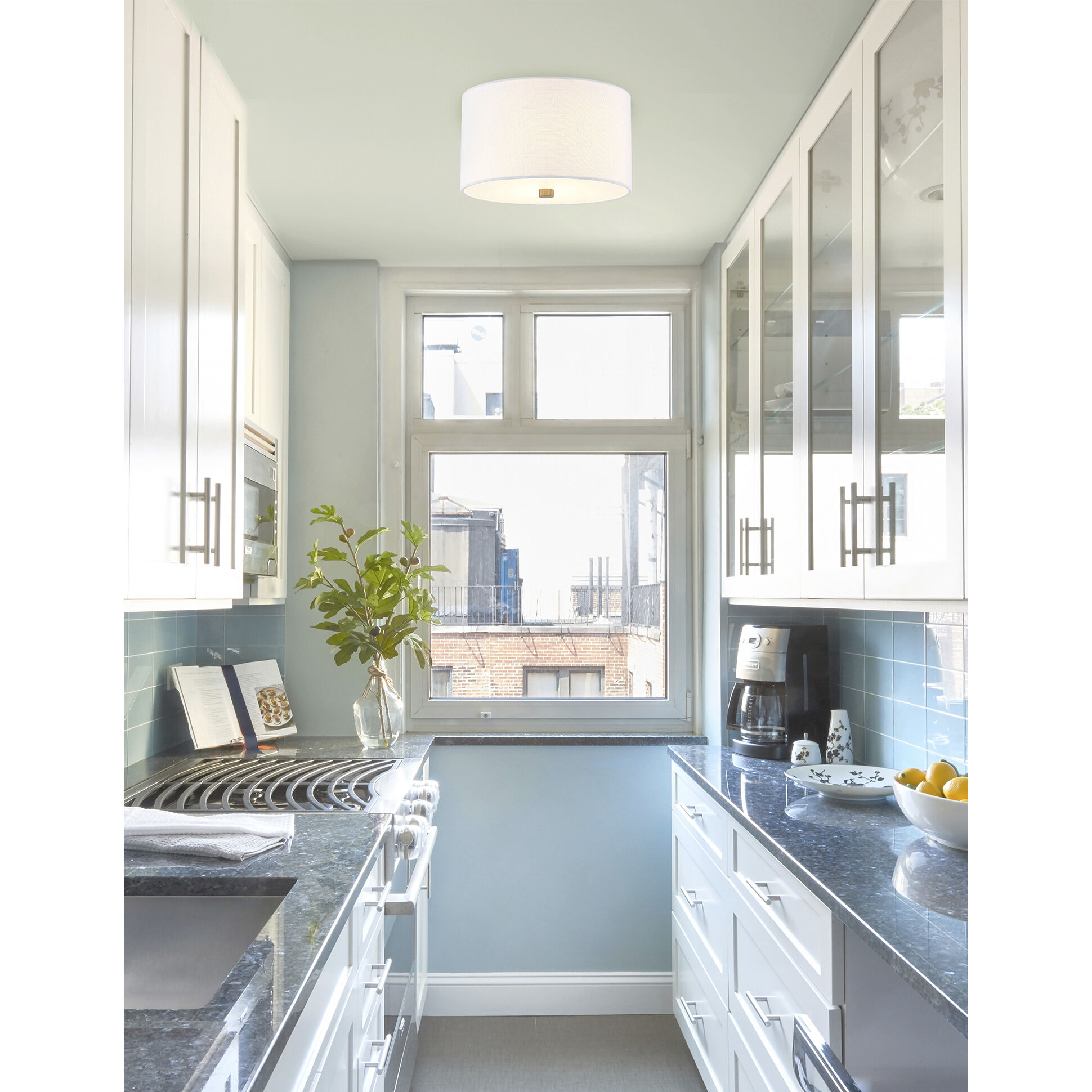 Textile Collection 2 Light 11 inch Brushed Brass Flush Mount Ceiling Light in White, Classic Family