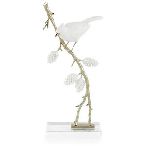 Porcelain Bird 16 X 7.25 inch Sculpture, on Pine Branch, II