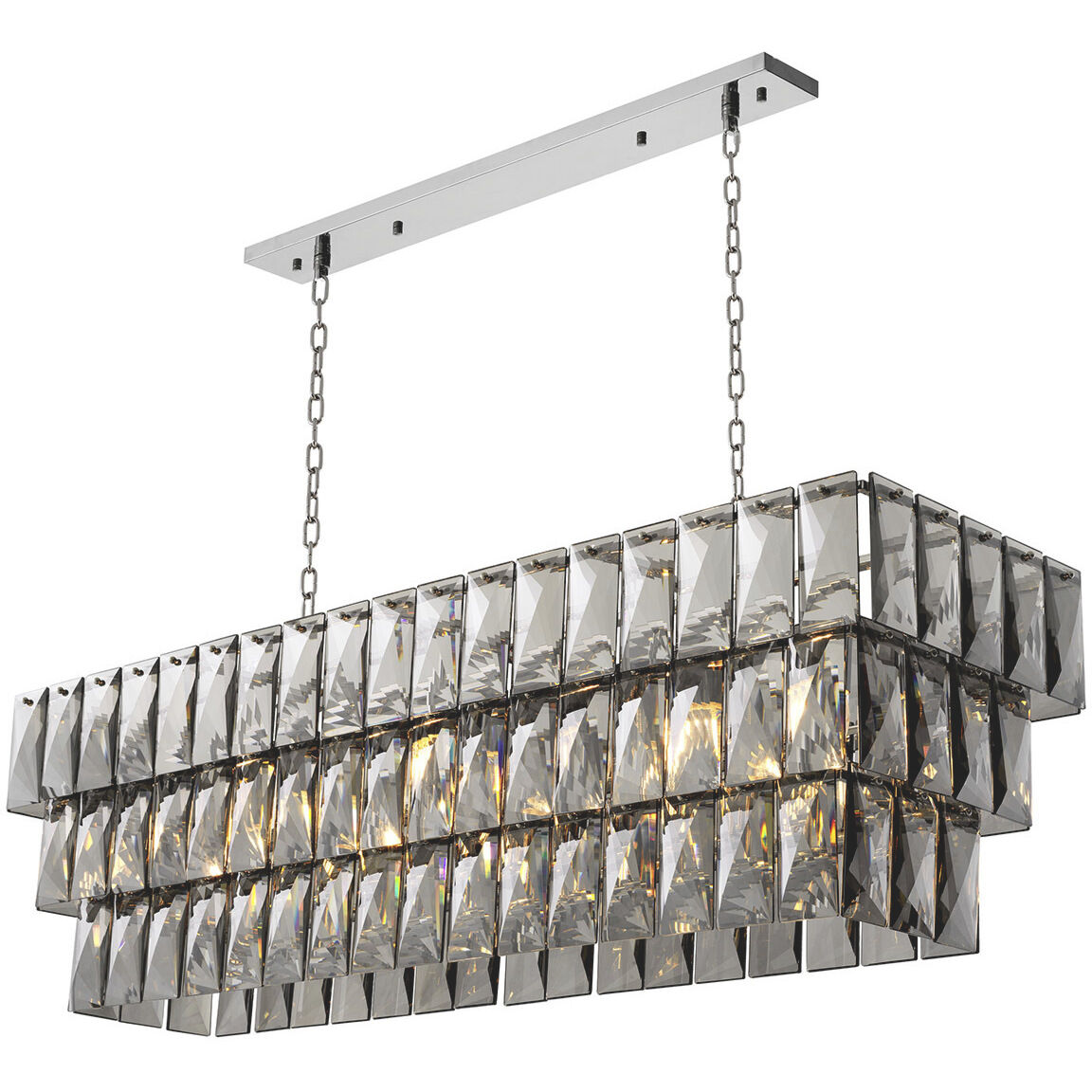 Amazone 10 Light 55.12 inch Nickel Chandelier Ceiling Light in Smoke Crystal Glass, Rectangular
