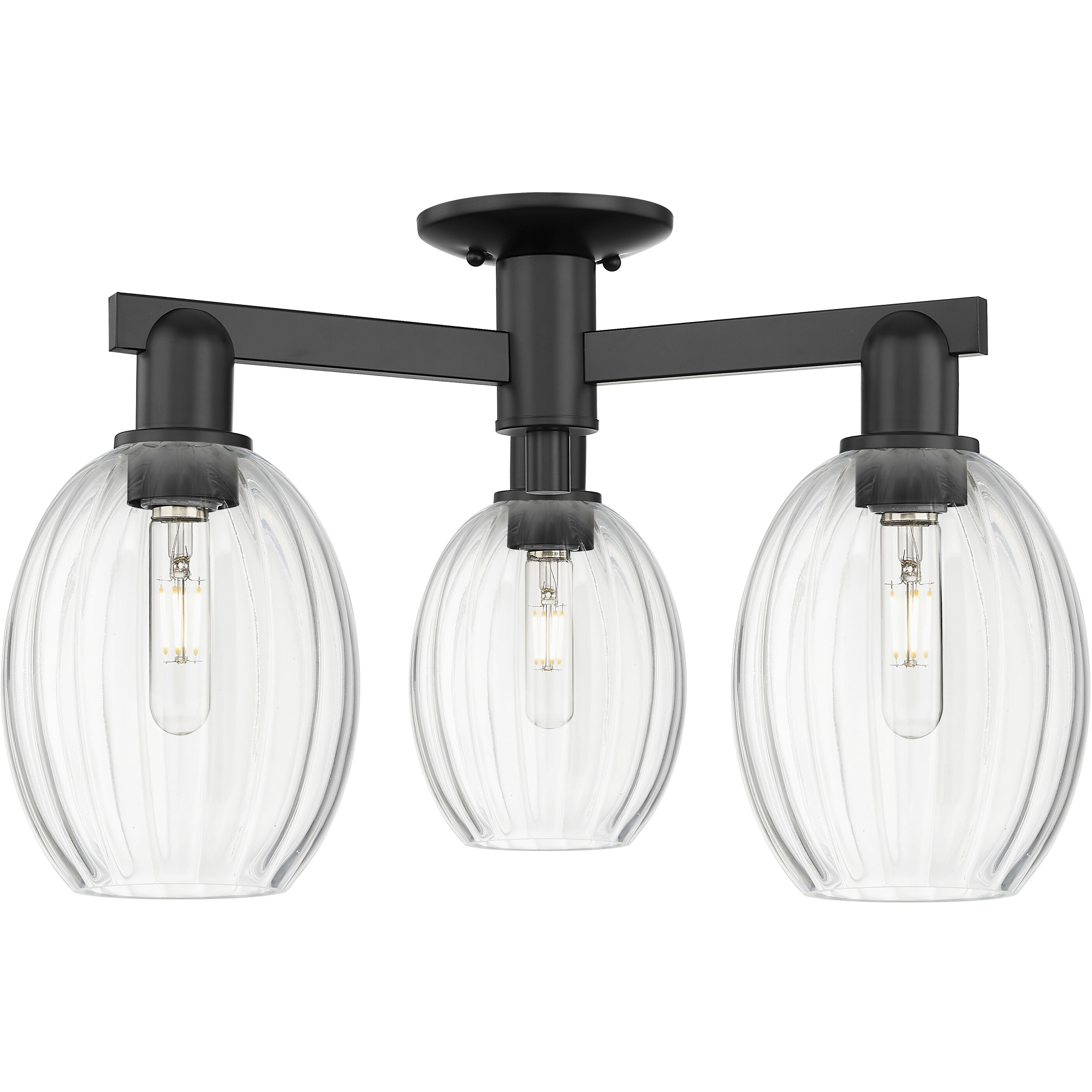 Preston 3 Light 23.75 inch Matte Black Semi-Flush Mount Ceiling Light in Clear Glass