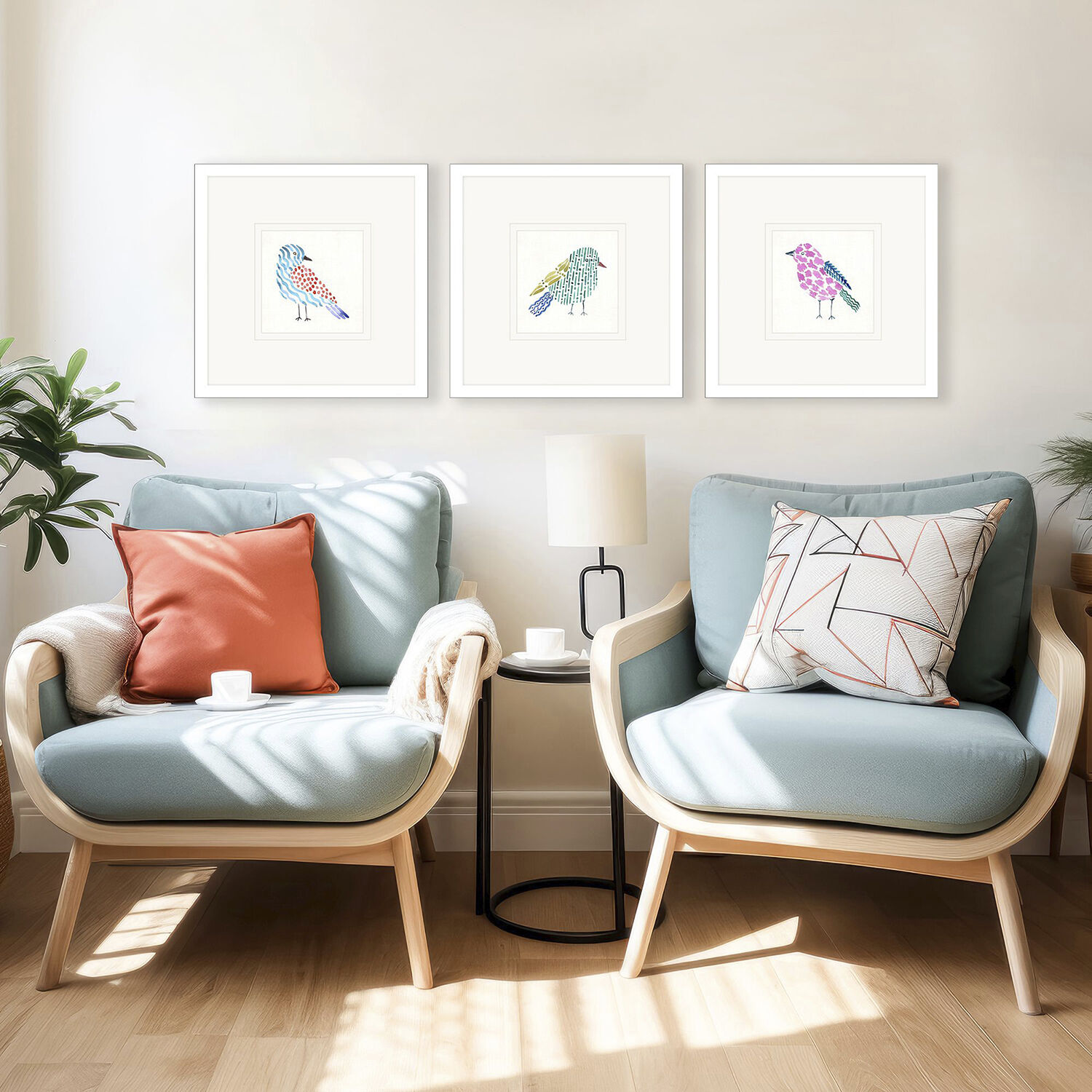 Conversation Birds Multi and Pink and Blue and Green Framed Art, Propac