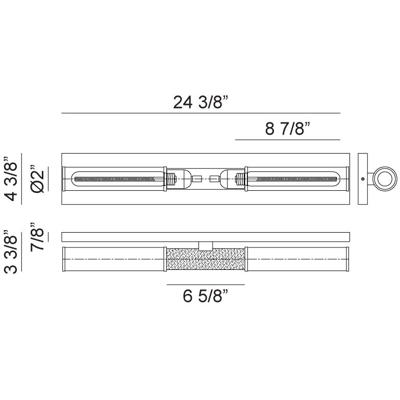 Tubo 2 Light 24.38 inch Matte Black and Aged Gold Brass Wall Sconce Wall Light