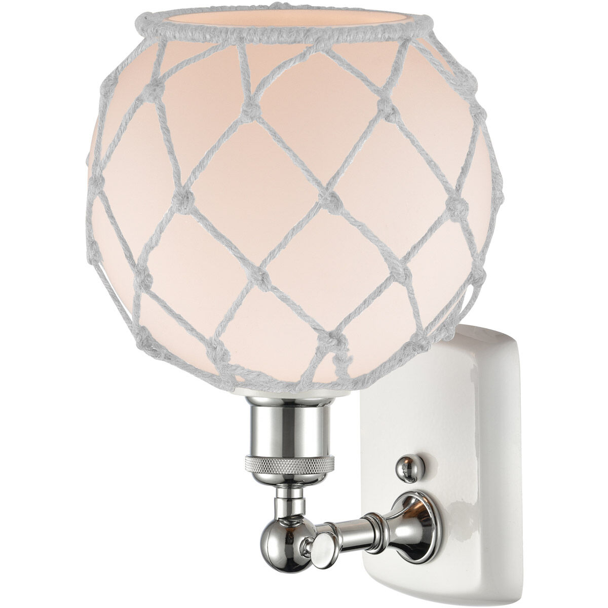 Ballston Farmhouse Rope 1 Light 8 inch White and Polished Chrome Sconce Wall Light in White Glass with White Rope, Ballston