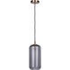 Malek 1 Light 5.88 inch Gold Corded Pendant Ceiling Light in Smoked Ribbed Glass