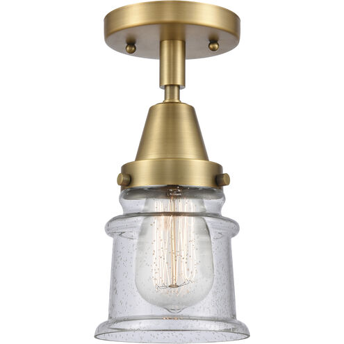 Franklin Restoration Small Canton LED 6 inch Brushed Brass Flush Mount Ceiling Light in Seedy Glass