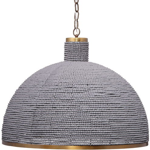 Big 3 Light 31 inch Slate Blue Wood Beads and Antique Brass Chandelier Ceiling Light