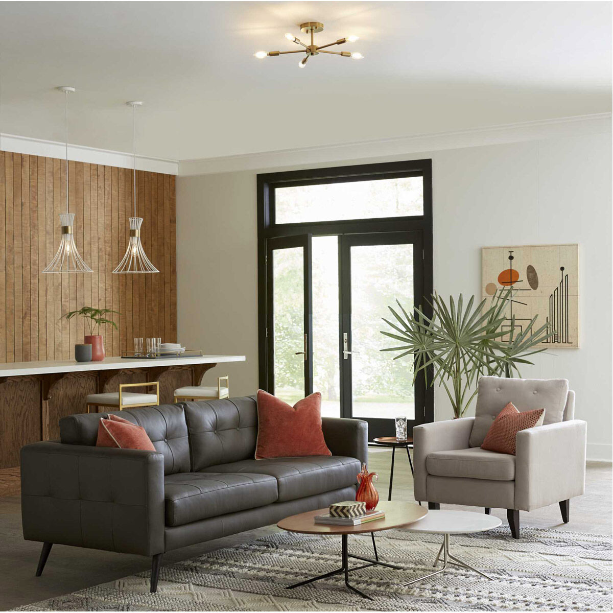 Delayne 5 Light 16 inch Brushed Bronze Semi-Flush Mount Ceiling Light