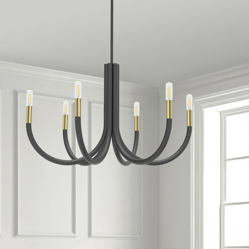 Wand 6 Light 28 inch Matte Black with Aged Brass Chandelier Ceiling Light in Matte Black and Aged Brass