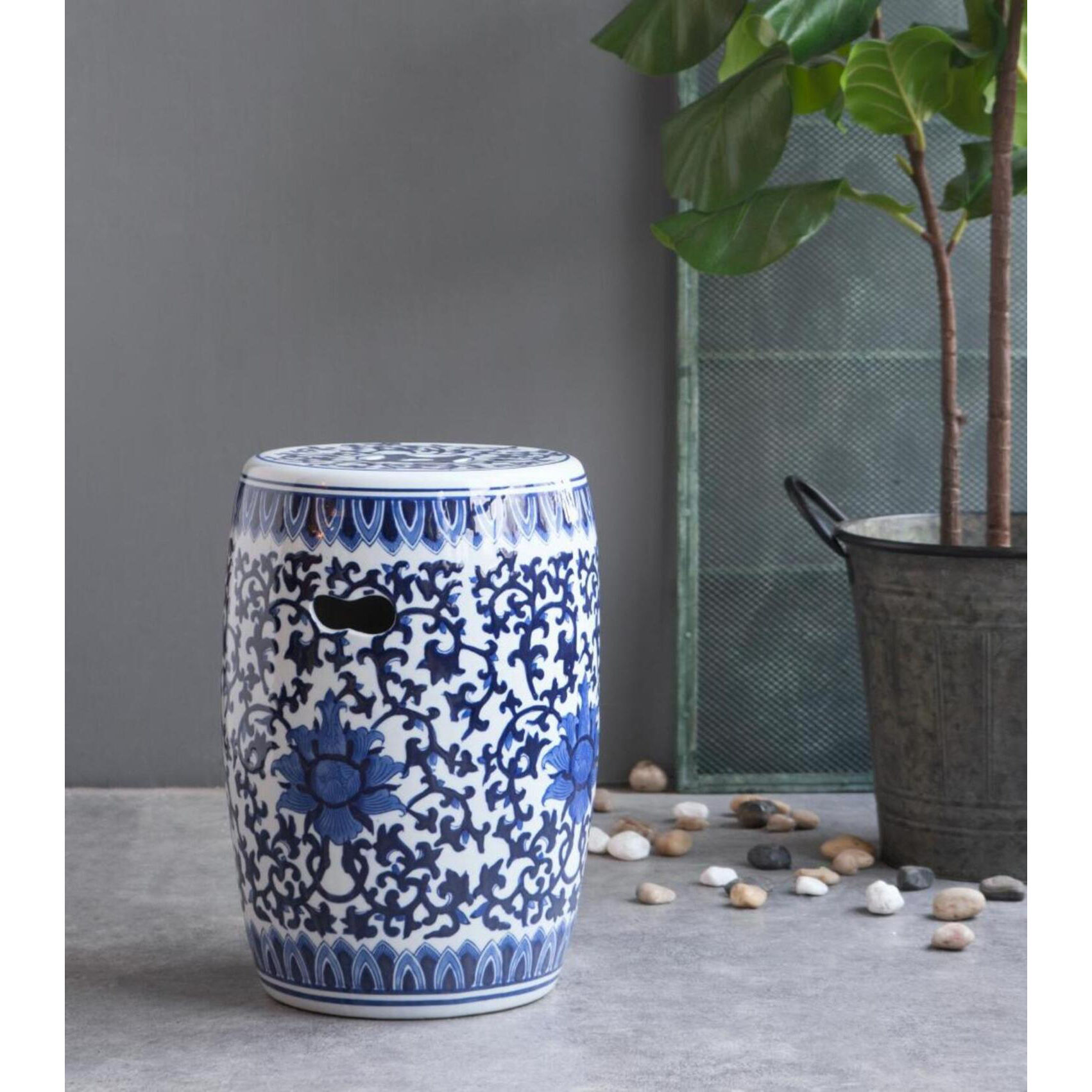 Garden 15.9 inch Blue and White Stool