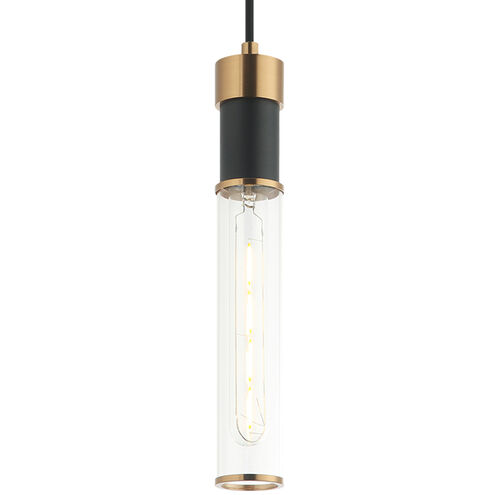 Tubo 1 Light 2 inch Matte Black and Aged Gold Brass Pendant Ceiling Light