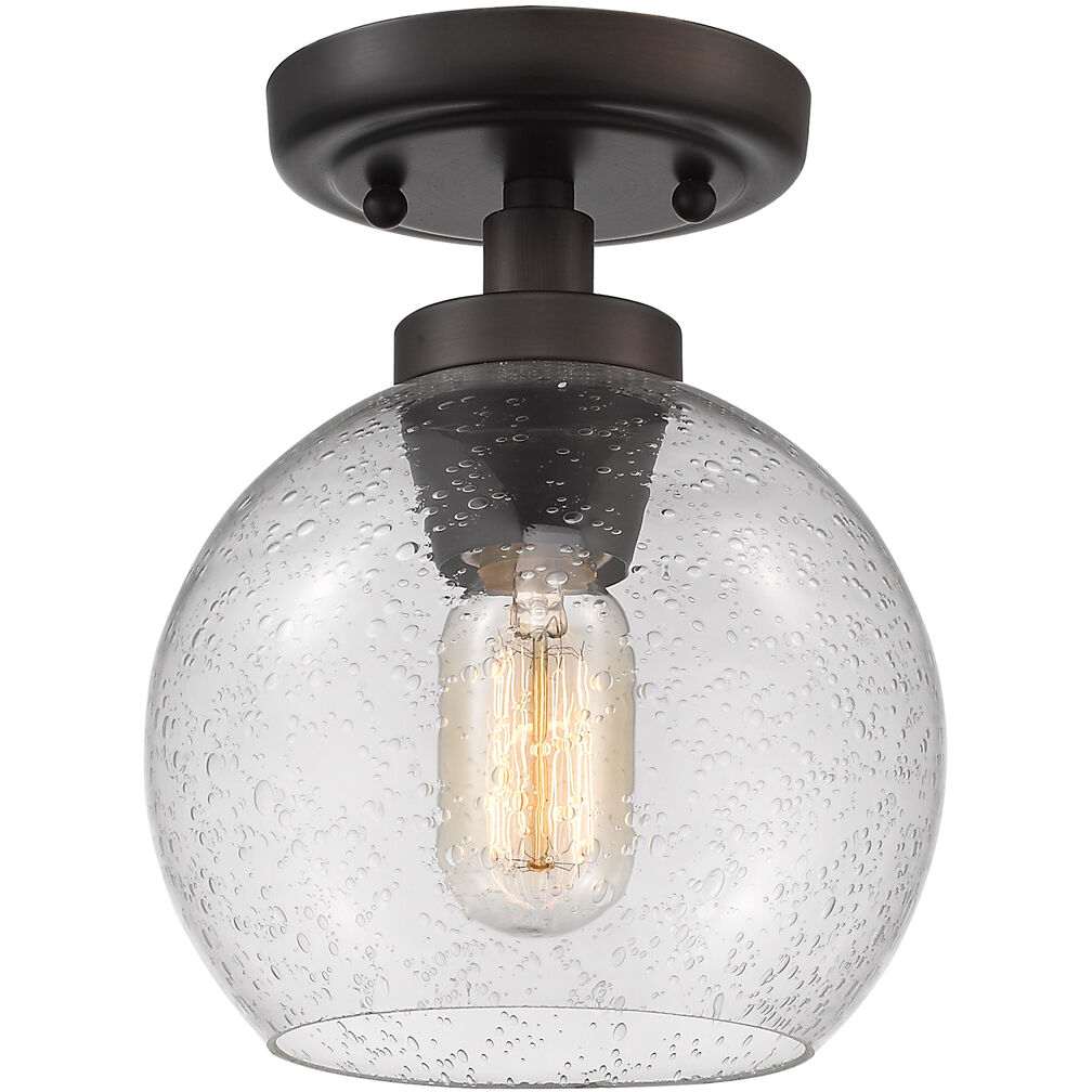 Galveston 1 Light 7.25 inch Rubbed Bronze Flush Mount Ceiling Light in Seeded Glass, Damp