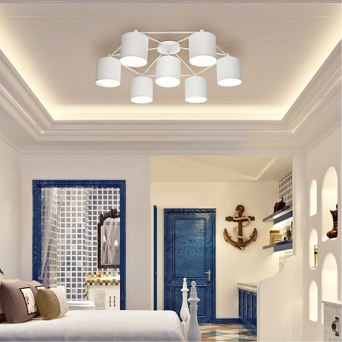 Staiti 7 Light 33.07 inch White Semi Flush Mount Ceiling Light