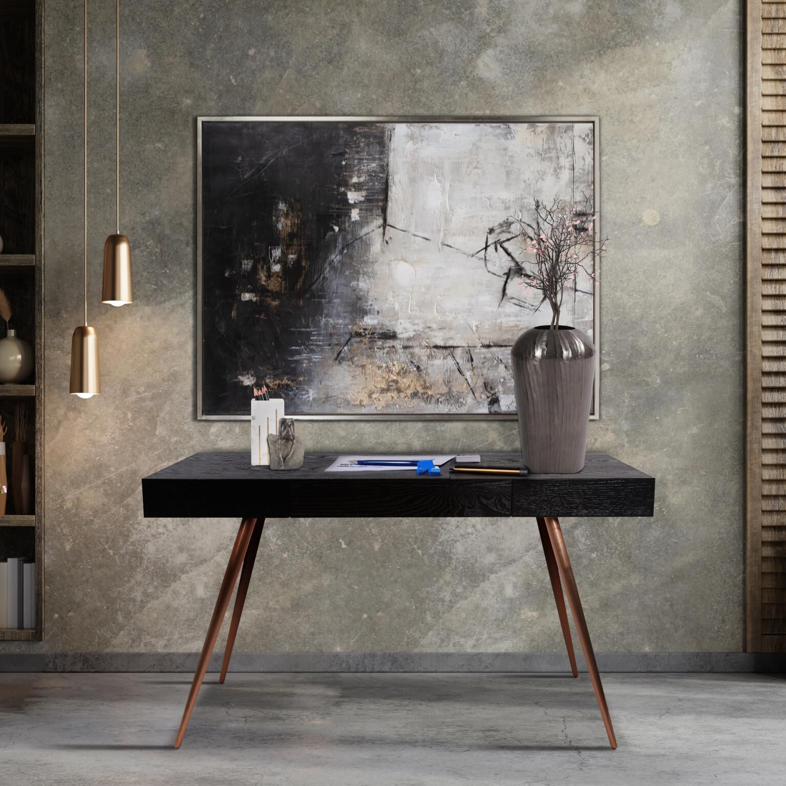 Millard 50 inch Black and Antique Brass Writing Desk