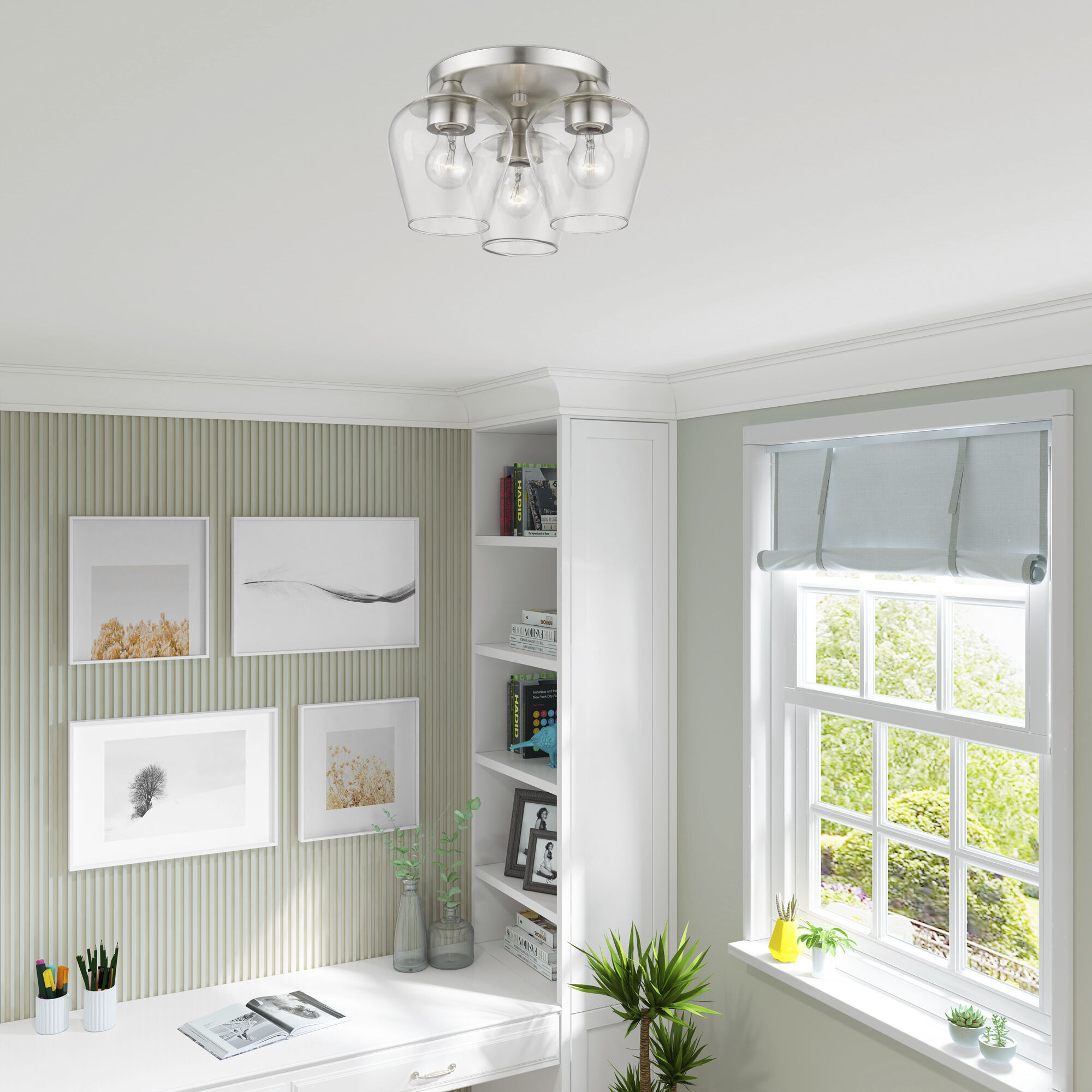 Willow 3 Light 13 inch Brushed Nickel Flush Mount Ceiling Light