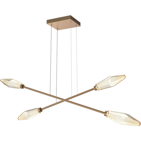 Rock Crystal LED Novel Brass Linear Multi-Pendant Ceiling Light in 3000K LED, Amber, Double Moda