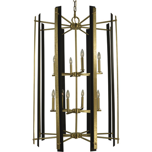 Bucolic 12 Light 31 inch Brushed Brass with Matte Black Foyer Chandelier Ceiling Light