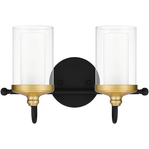Rowland 2 Light 15 inch Matte Black Bath Light Wall Light