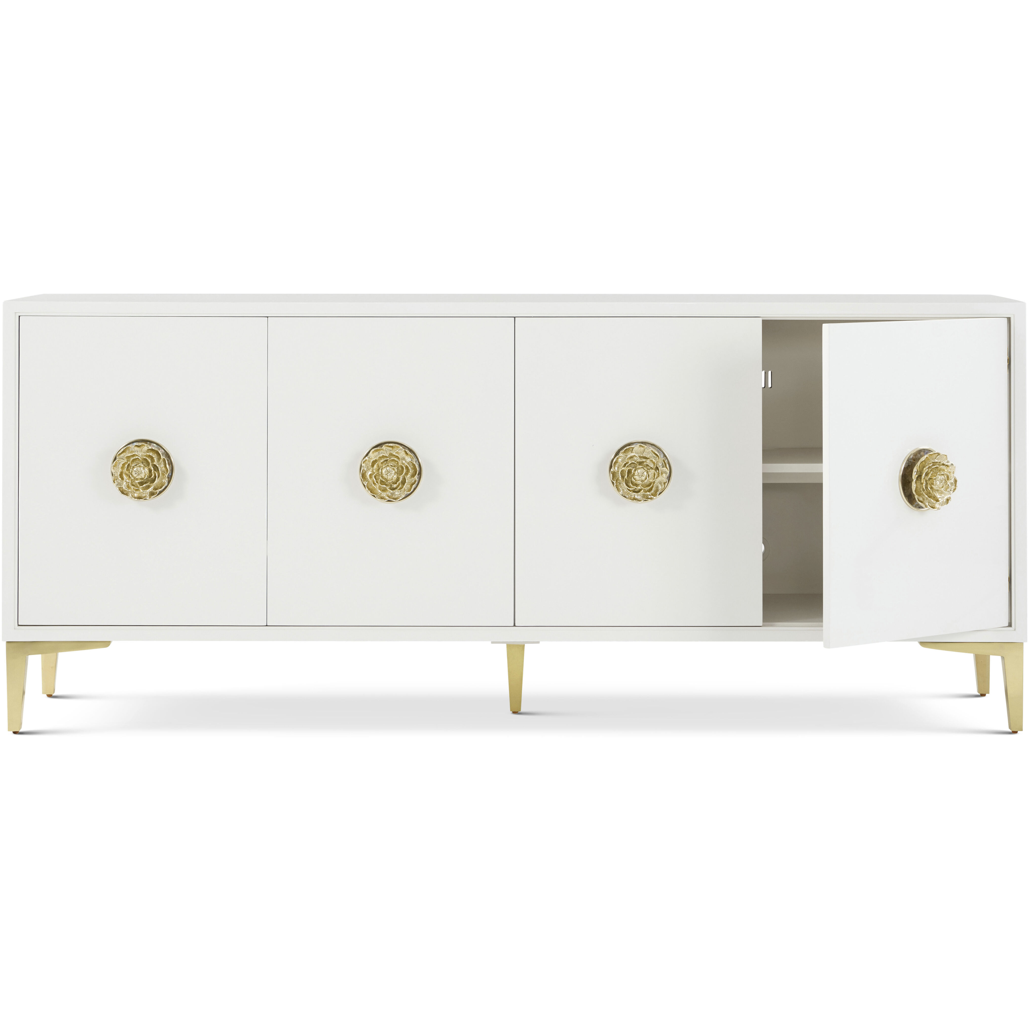 Judith Leiber Couture 80 X 19 inch Solstice / Polished Brass Credenza, Wooden, 4-Door
