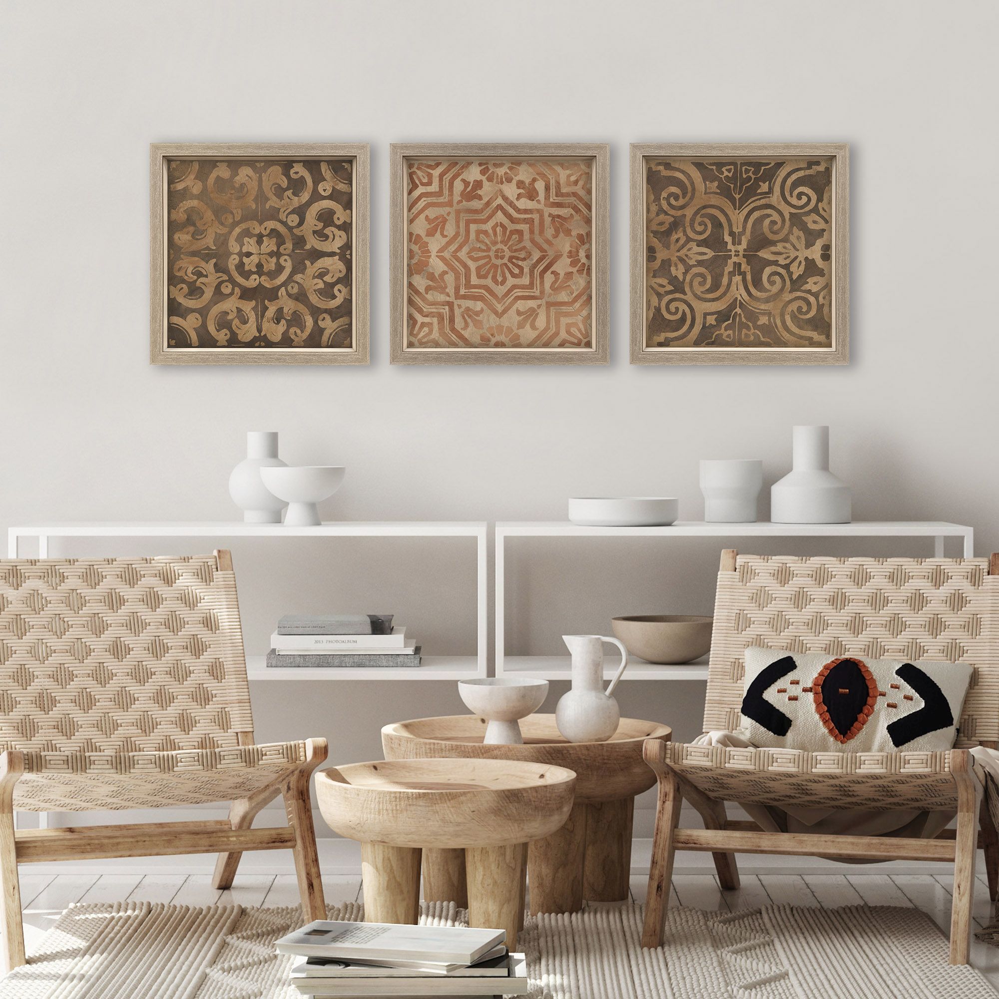 Wood Inlay Brown and Beige and Rust and Sepia Framed Art