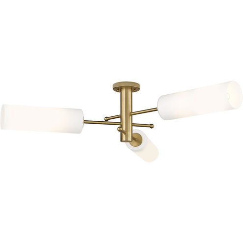 Crown Point 3 Light 39.25 inch Brushed Brass Flush Mount Ceiling Light in Matte White Glass