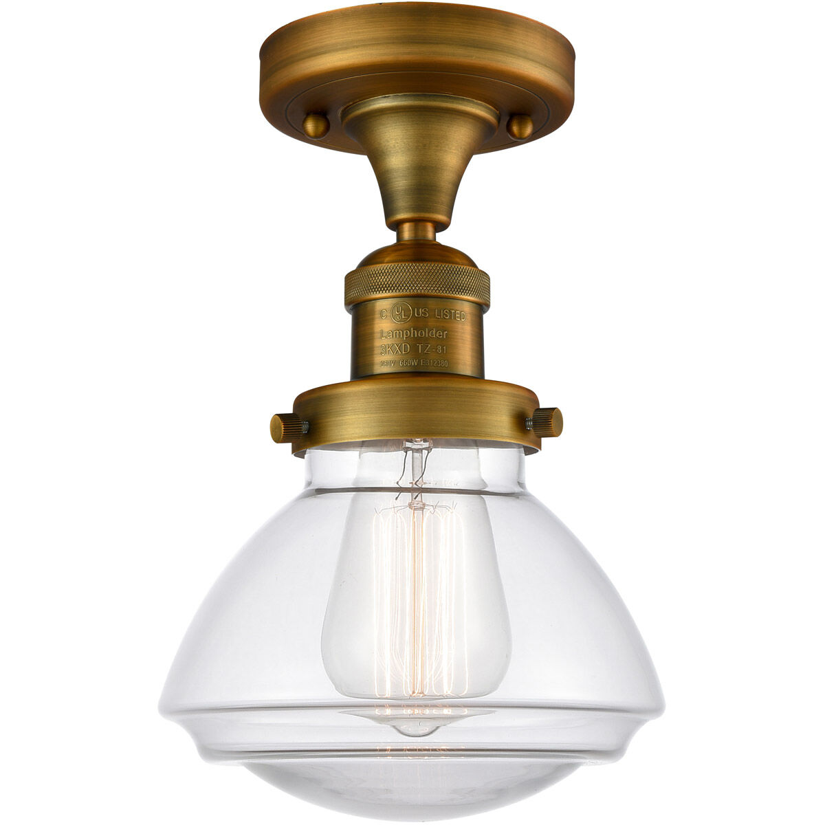 Franklin Restoration Olean LED 7 inch Brushed Brass Semi-Flush Mount Ceiling Light in Clear Glass, Franklin Restoration