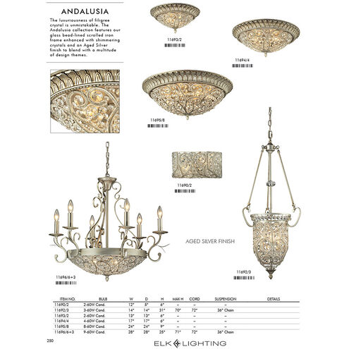 Andalusia LED 34 inch Aged Silver Vanity Light Wall Light