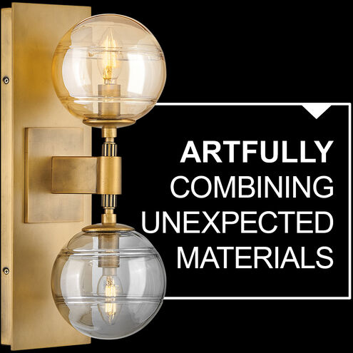 Oberon 2 Light 7 inch Heritage Brass Sconce Wall Light