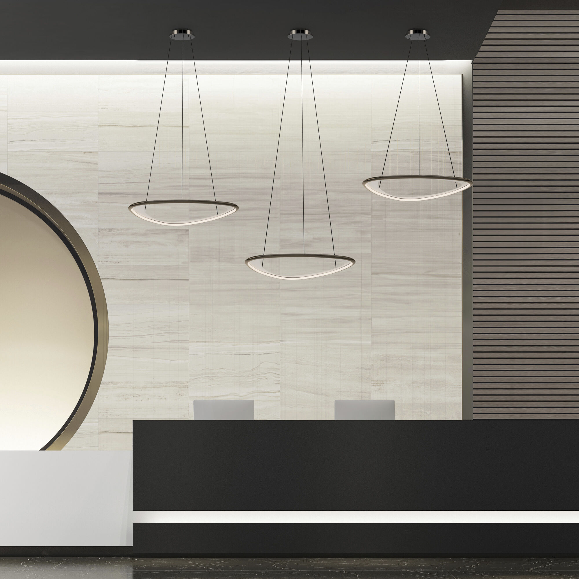 Oyster LED 33 inch Black Chrome Pendant Ceiling Light in 4000K, Black/Chrome, dweLED