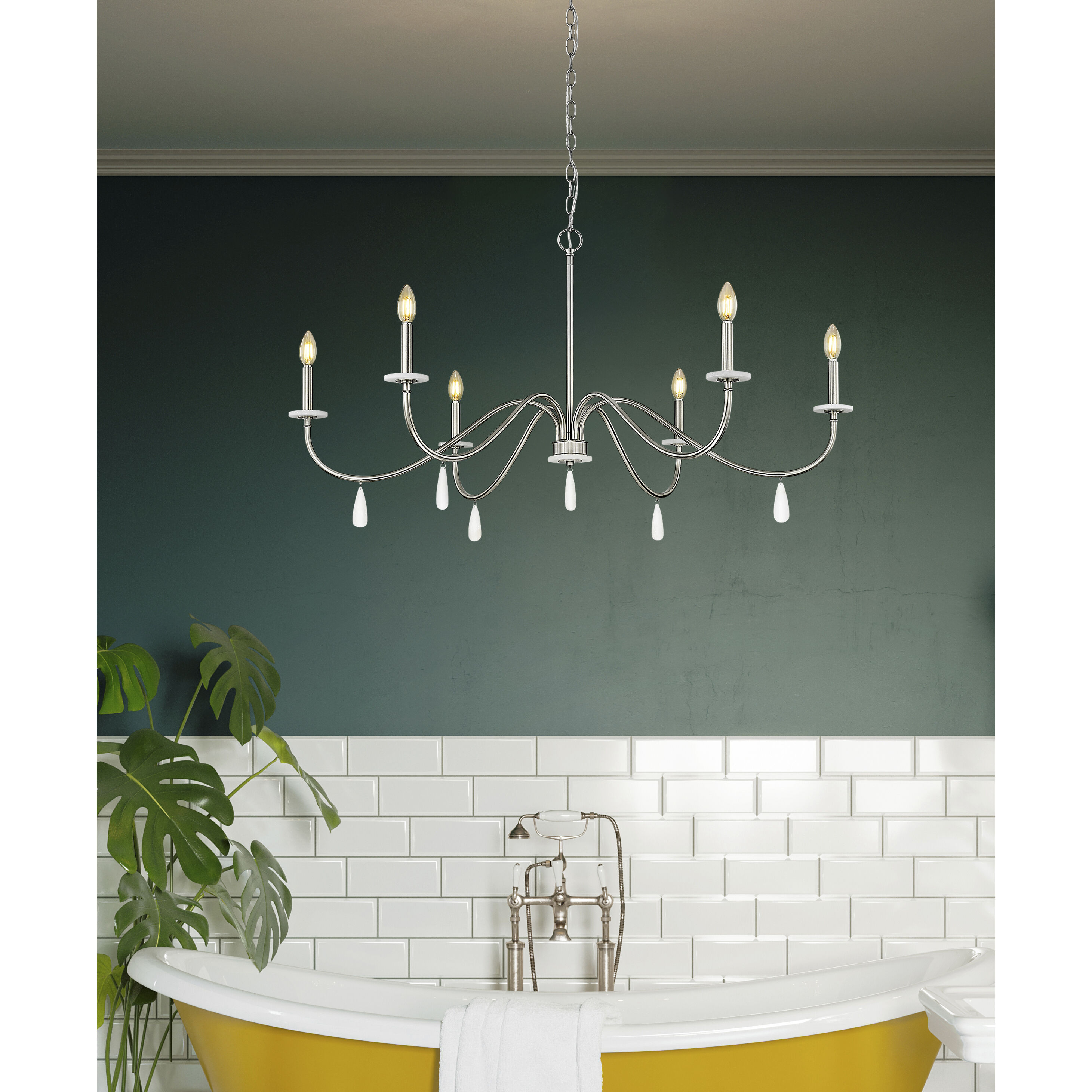 Toussant 6 Light 45 inch Brushed Nickel Chandelier Ceiling Light