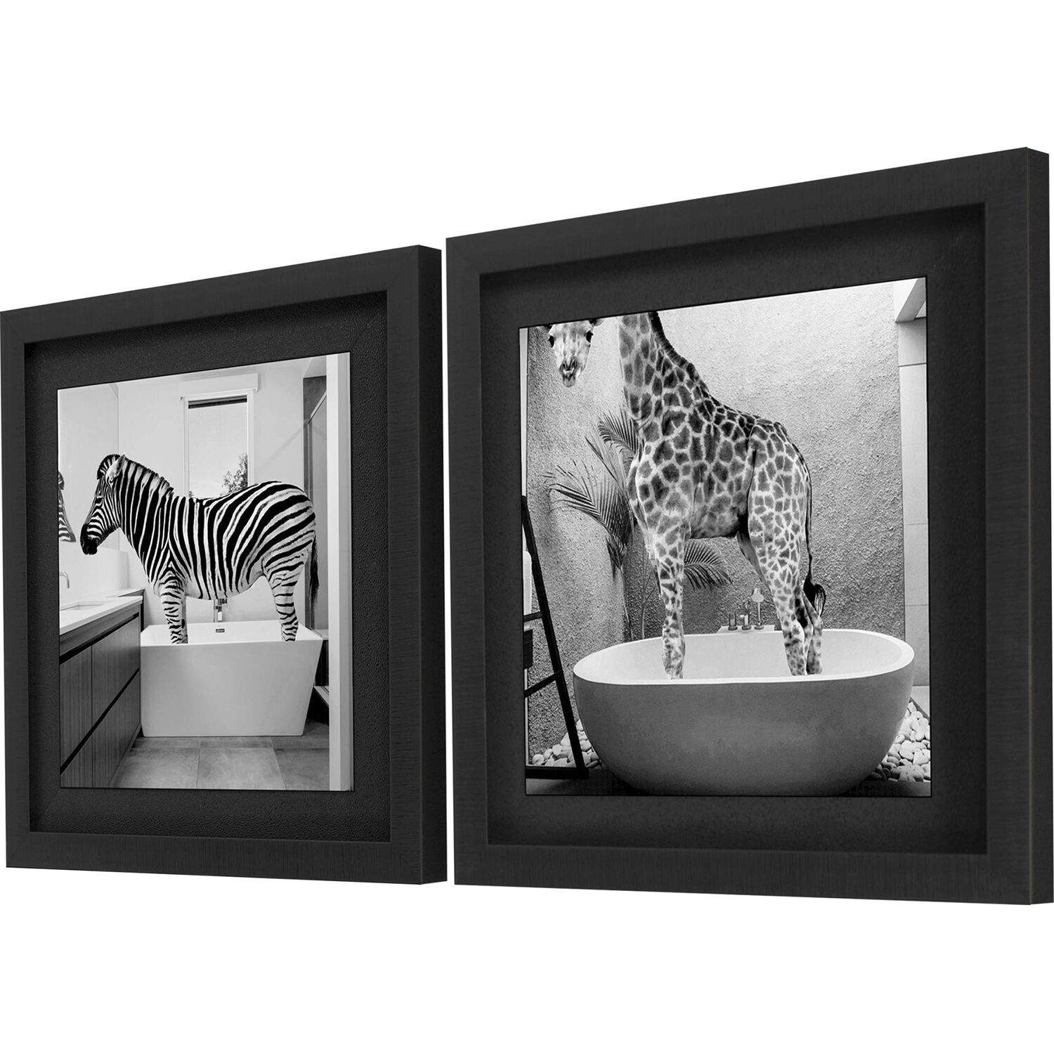 Safari Bath White and Black and Gray Framed Art