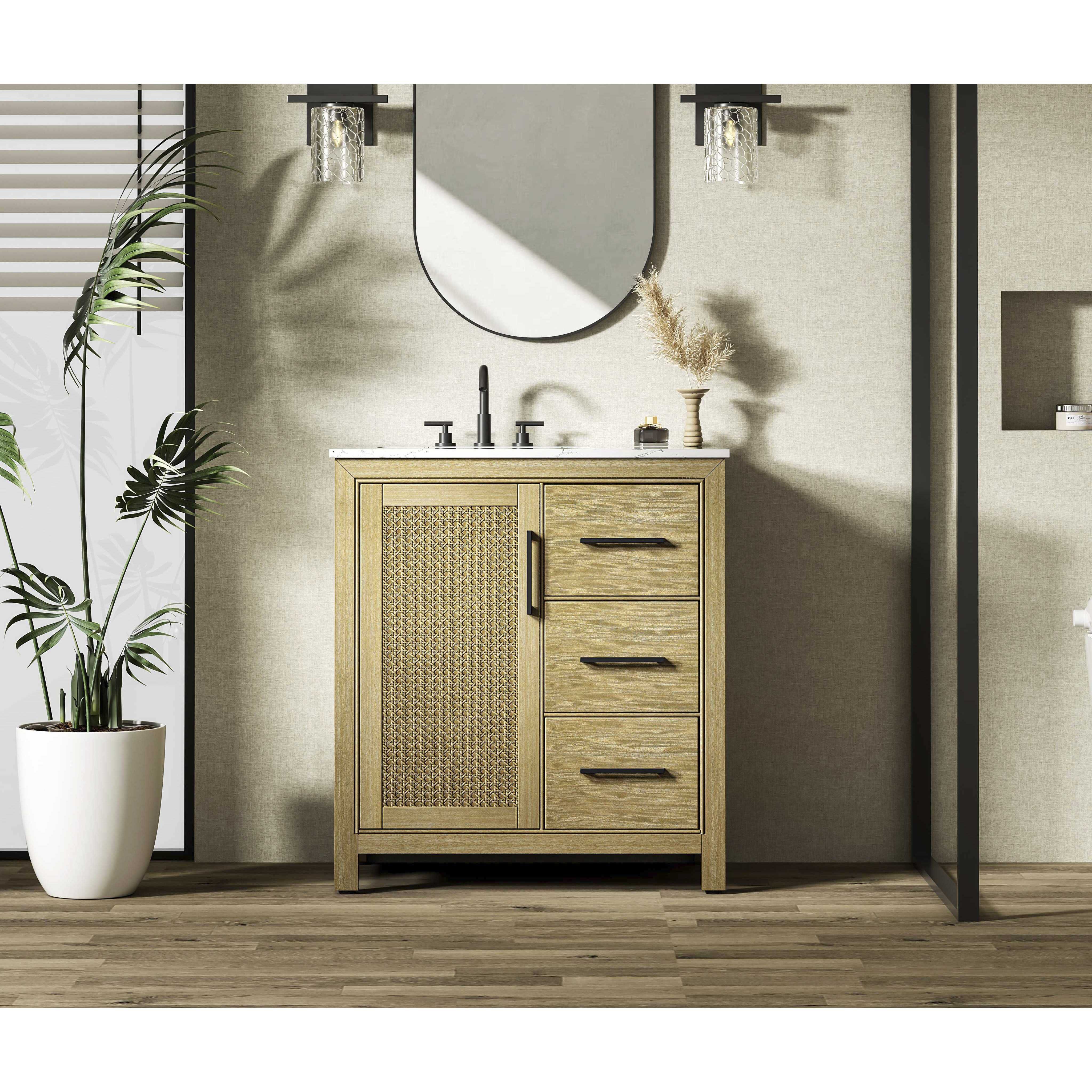 Alina 32 X 34 inch Linen Oak Bathroom Vanity Cabinet