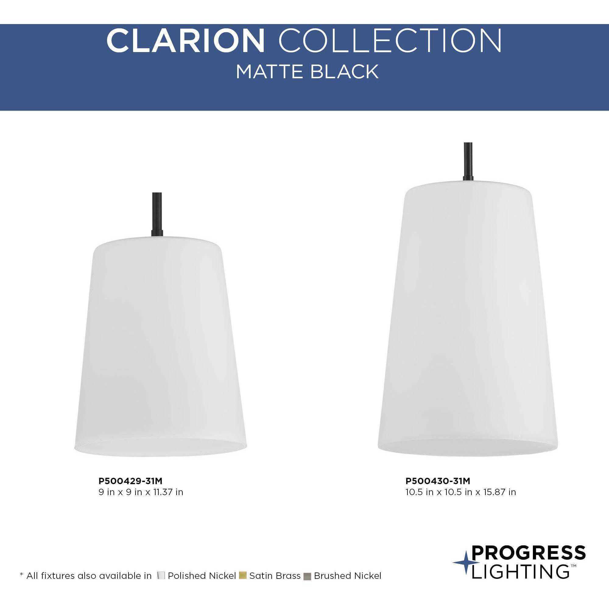 Clarion 1 Light 10.5 inch Matte Black Pendant Ceiling Light