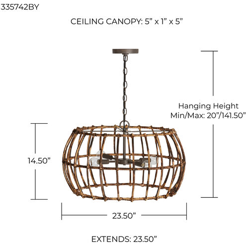 Sanibel 4 Light 24 inch Blazed Rattan and Nordic Grey Pendant Ceiling Light
