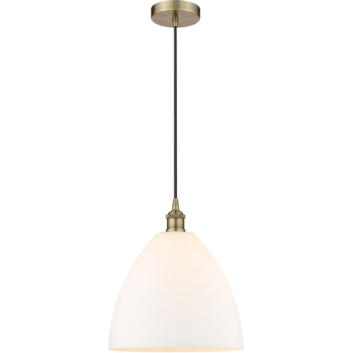 Edison Dome LED 12 inch Antique Brass Mini Pendant Ceiling Light in Matte White Glass