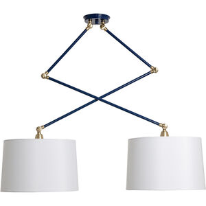 Uptown 2 Light Navy Blue and Satin Brass Double Adjustable Pendant Ceiling Light