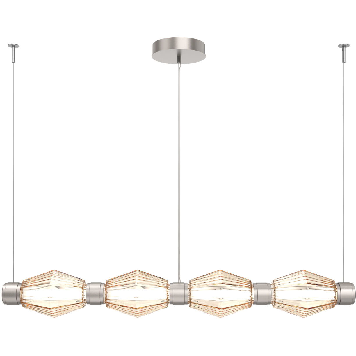 Aalto Mandrel Linear Chandelier Ceiling Light in 3000K LED, Metallic Beige Silver, Optic Rib Amber