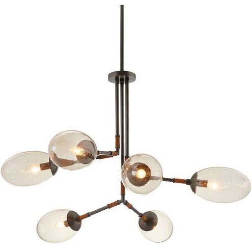 Falcon 6 Light 41 inch English Bronze and Cognac Leather Chandelier Ceiling Light