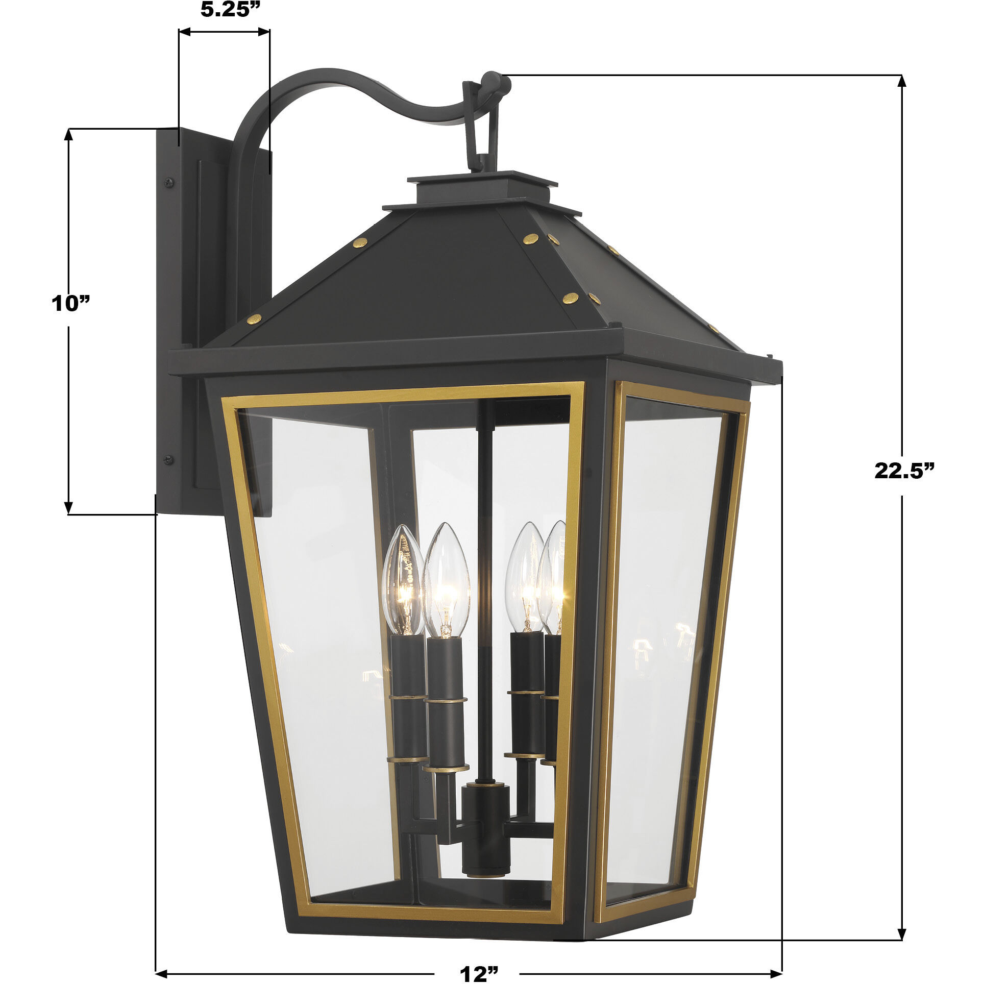 Hawkins 4 Light 22.5 inch Matte Black and Textured Gold Outdoor Sconce