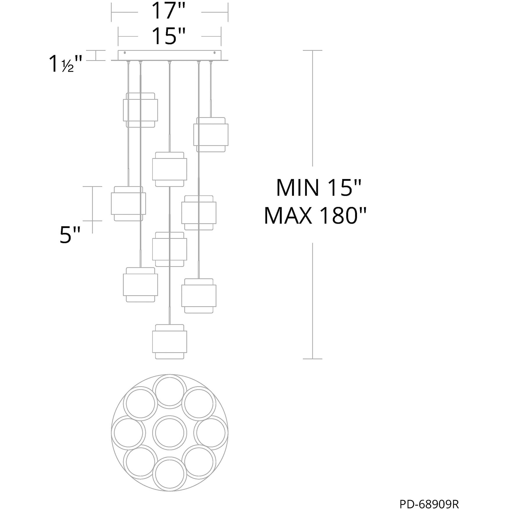 Banded LED 17 inch Black Chandelier Ceiling Light, dweLED