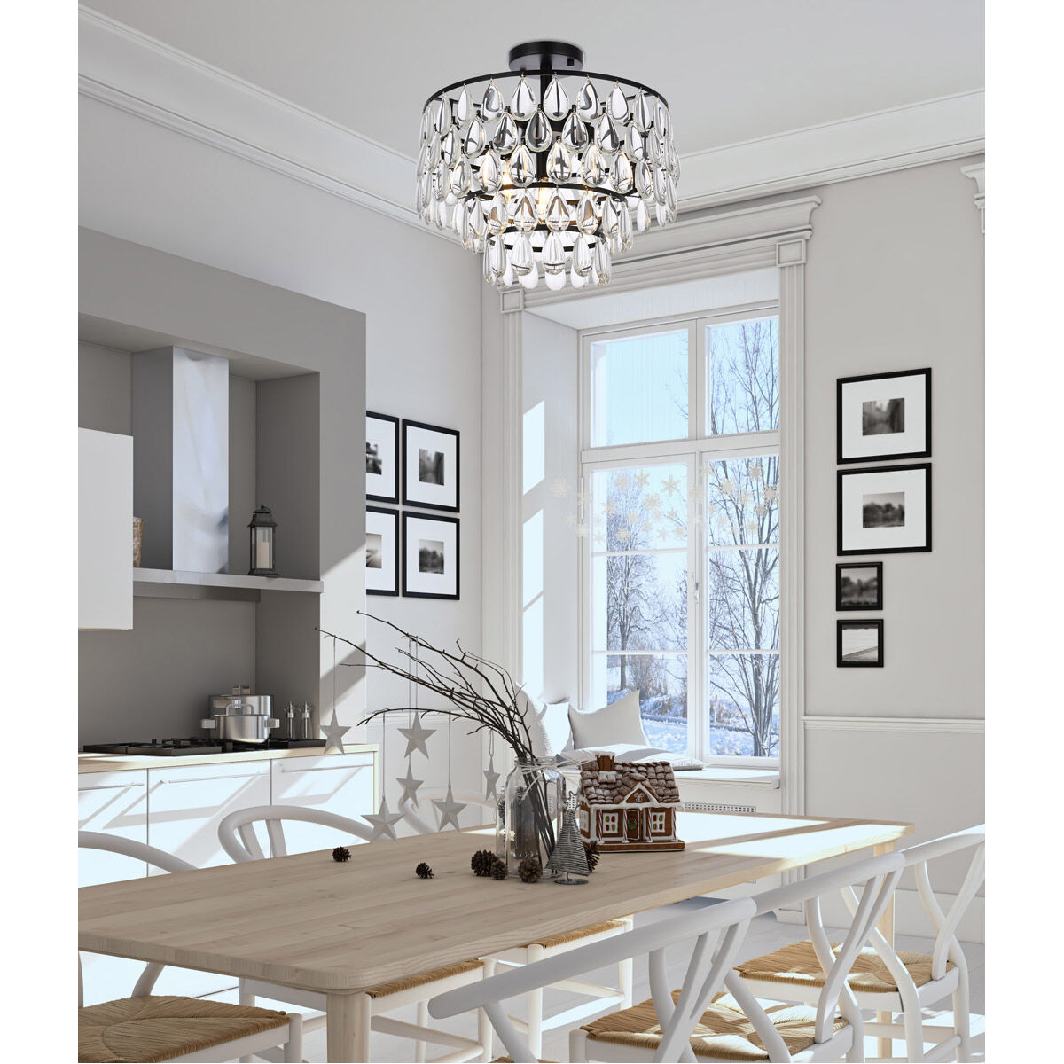 Mila 3 Light 16 inch Black Flush Mount Ceiling Light