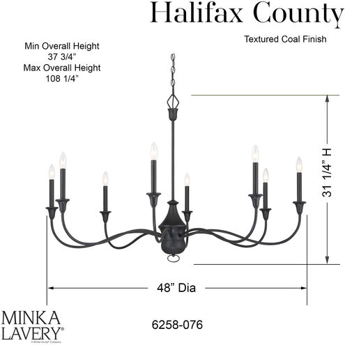 Halifax County 8 Light 48 inch Textured Coal Chandelier Ceiling Light
