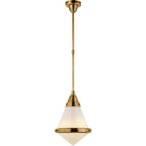 Thomas O'Brien Gale 1 Light 11.25 inch Hand-Rubbed Antique Brass Pendant Ceiling Light in White Glass, Small