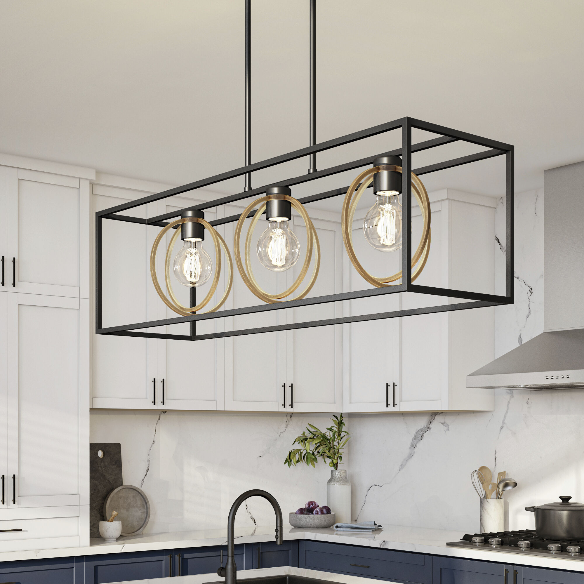 Kew Gardens 3 Light 36 inch Matte Black Island Light Ceiling Light